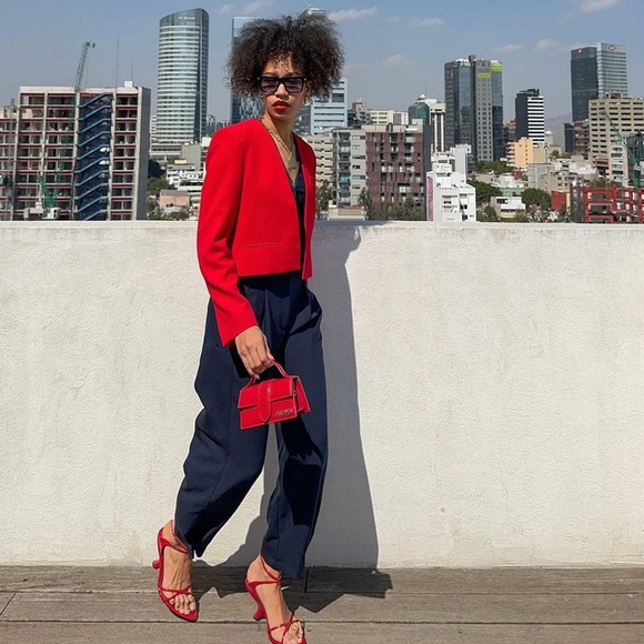 Zara Red Collarless Crop Blazer - Picture 6 of 16